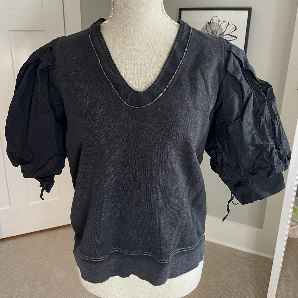 Marie Oliver Dark Gray Short Puffy Sleeve Shirt Scoop Neck